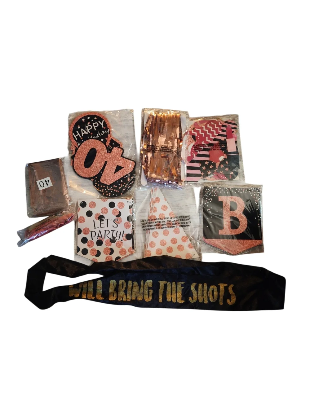 Rose Gold and Black 40th Birthday Decoration Party Kit, One Size